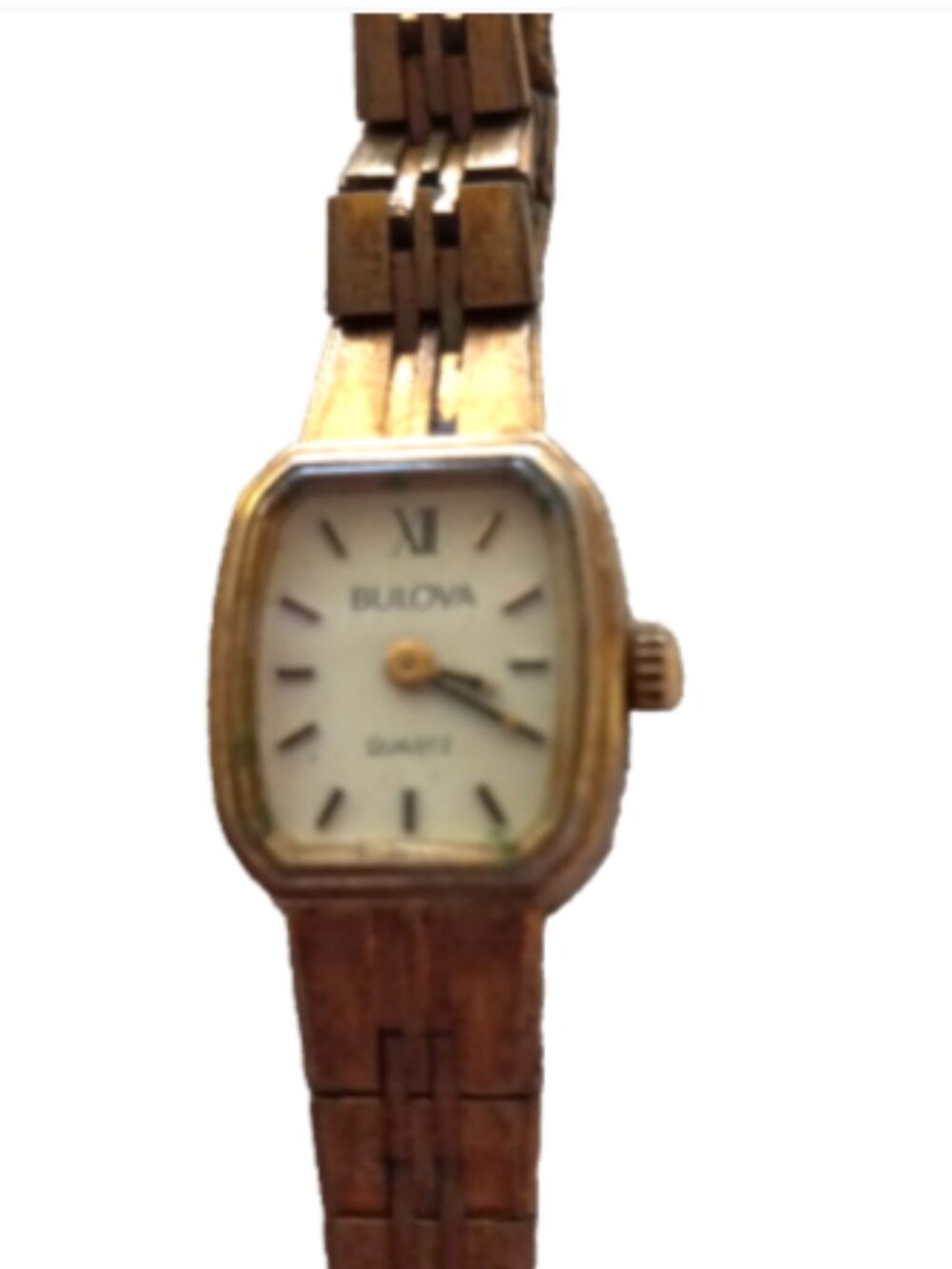 Vintage Bulova Women Gold Tone Quartz Watch Japan Mov't Not Working Parts Repair